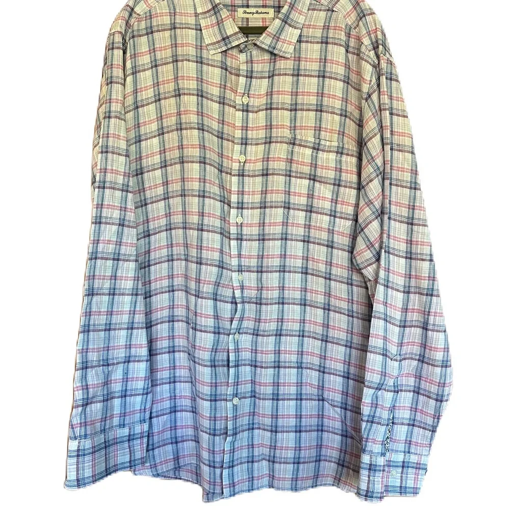 Tommy Bahama Men”s Long Sleeve Plaid Shirt. 100% Linen. Size XXL